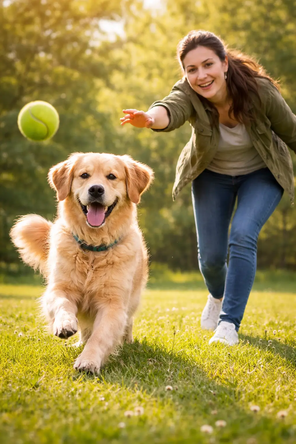 Sarah playing fetch with Buddy after using Pawbiotix